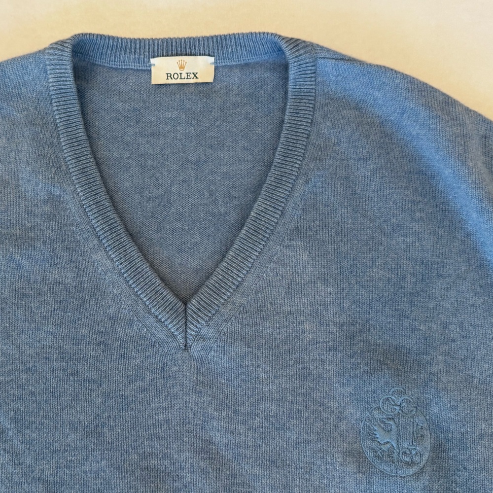 Rolex V-Neck Cashmere Sweater in Classic Blue - Picture 2 of 8